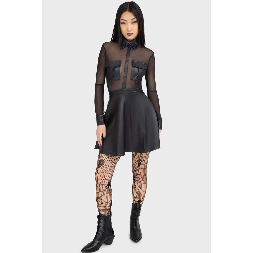 killstar‎ shadow singer mesh long sleeve dress sheer